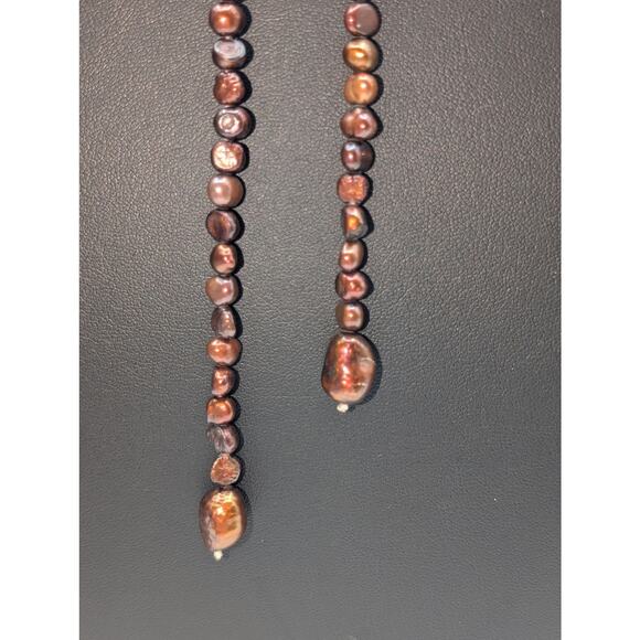 Vintage 52" Genuine Copper & Gold Lariat Style Open Ended Pearl Necklace - Picture 6 of 8